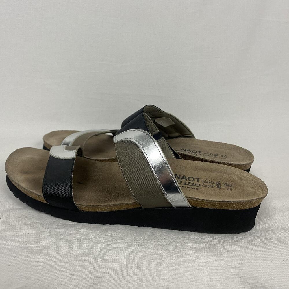 Naot Slide Sandals Womens 9 40 Black Silver Colorblock Leather Comfort Strappy - Picture 6 of 14